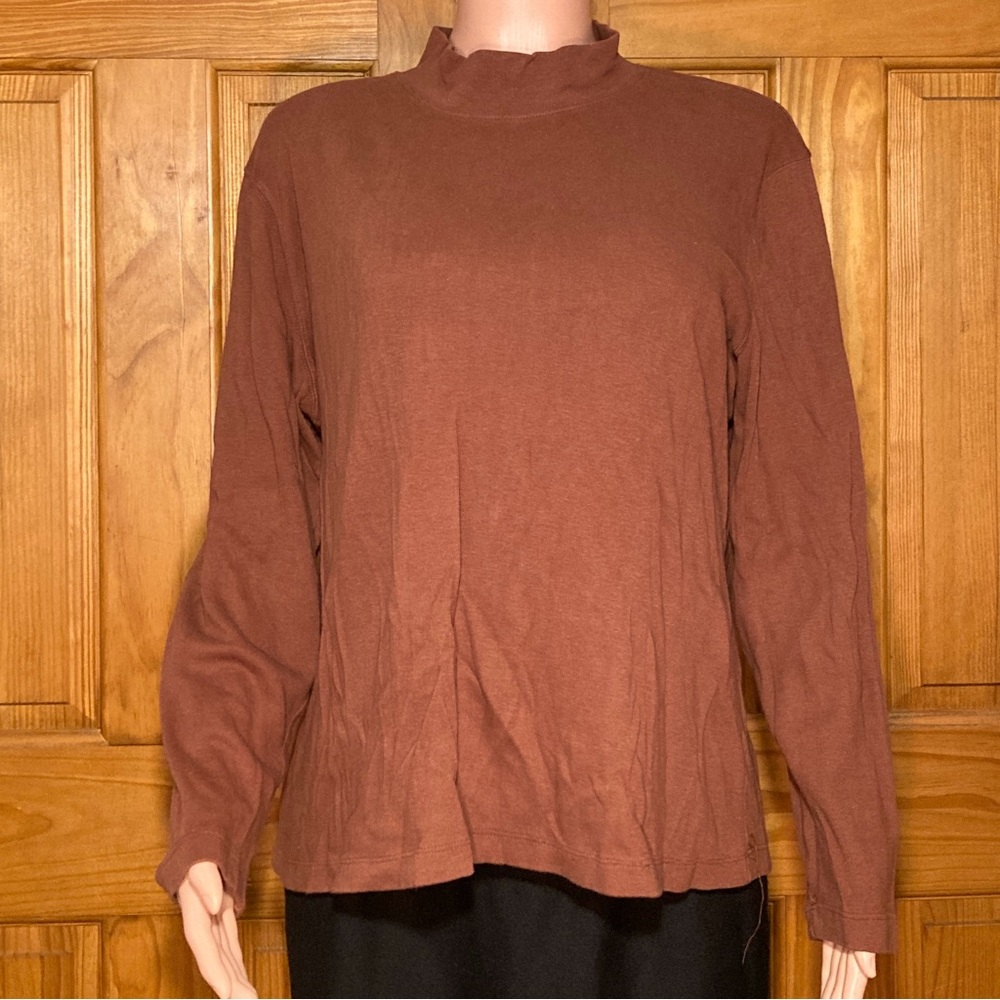 NWOT Cabela's Guide Series Vintage 90s Mock Neck Top Long Sleeve Brown Size XL
